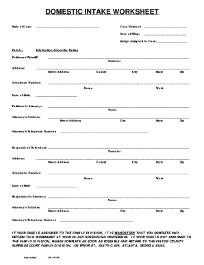 Domestic Intake Worksheet