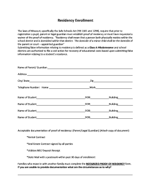 Missouri Residency Enrollment Affidavit