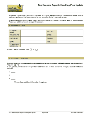 Bee Keepers Organic Handling Plan Update