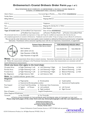 Orthomerica Cranial Orthosis Order Form