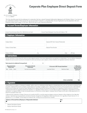 Corporate Plan Employee Direct Deposit Form