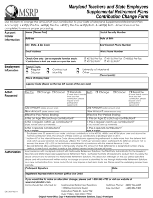 Maryland Supplemental Retirement Plan Contribution Change Form
