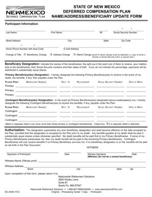 New Mexico Deferred Compensation Plan Beneficiary Update Form
