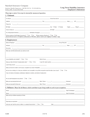 Standard Insurance Long Term Disability Claim Form