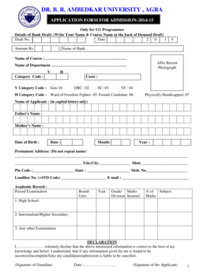 Dr. B. R. Ambedkar University UG Admission Application Form
