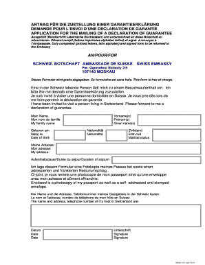 Application for Mailing of Declaration of Guarantee