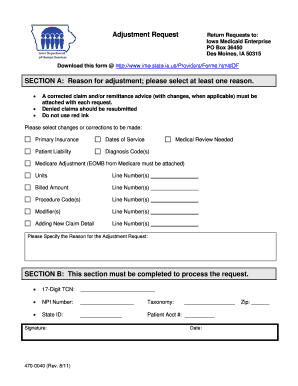 Iowa Medicaid Adjustment Request Form