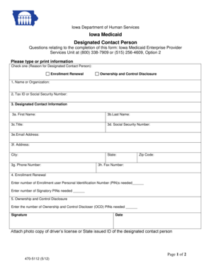 Iowa Medicaid Designated Contact Person Form