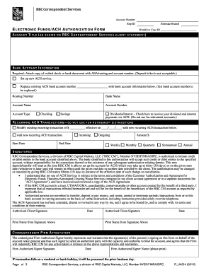 Electronic Funds ACH Authorization Form