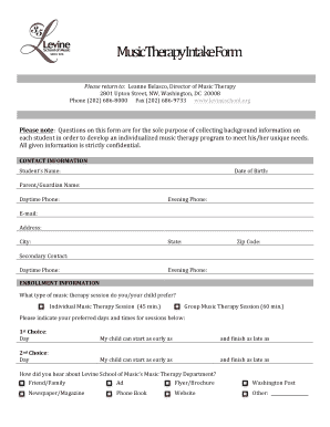 Music Therapy Intake Form