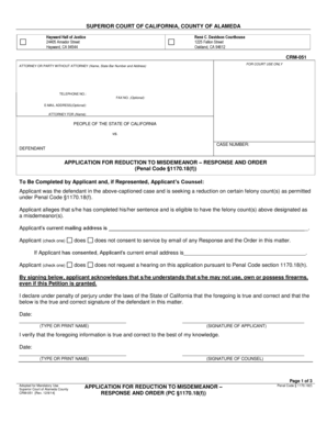 Application for Reduction to Misdemeanor - Penal Code §1170.18(f)