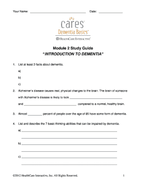Dementia Study Guide