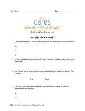 Dementia Care Training Worksheet