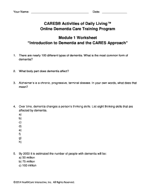 CARES Dementia Care Training Worksheet