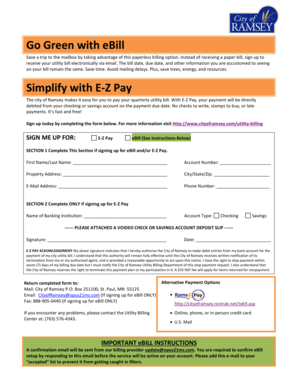 City of Ramsey Utility eBill and E-Z Pay Signup Form