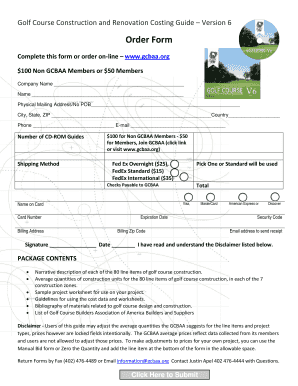 Golf Course Construction Costing Guide Order Form