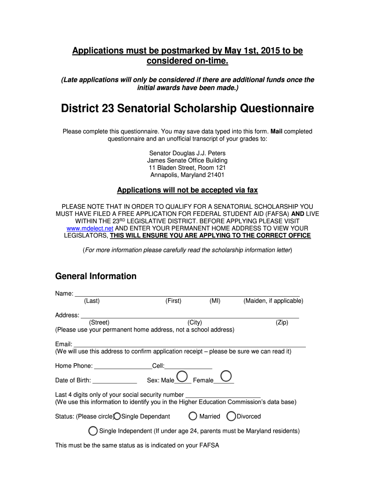 district senatorial scholarship form Preview on Page 1