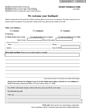Mendocino Community Health Clinic Patient Feedback Form