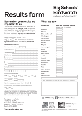 Big Garden Birdwatch Results Form