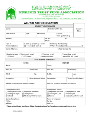 Welfare Aid for Education Application Form