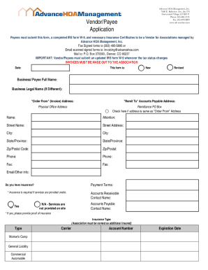 Vendor Application Form for Advance HOA Management