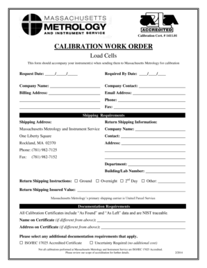 Calibration Work Order Form
