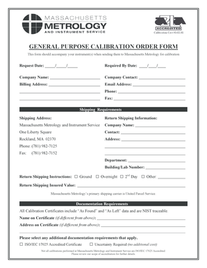 General Purpose Calibration Order Form