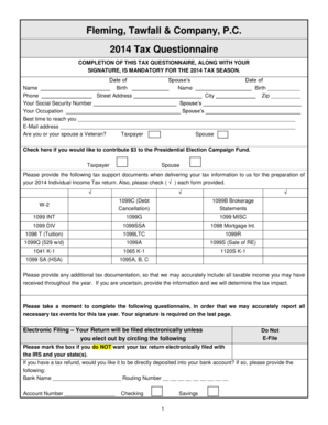 2014 Tax Questionnaire