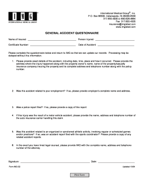 General Accident Questionnaire