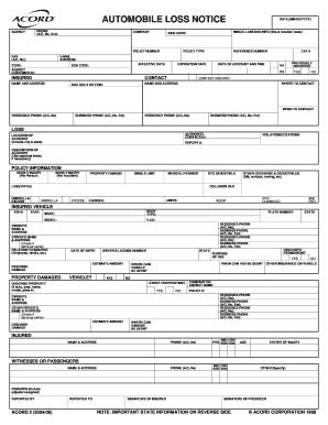Automobile Loss Notice Form