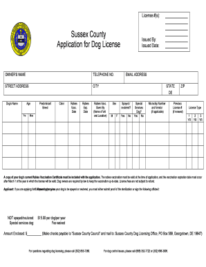 Sussex County Dog License Application