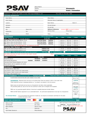 PSAV Event Equipment Rental Form