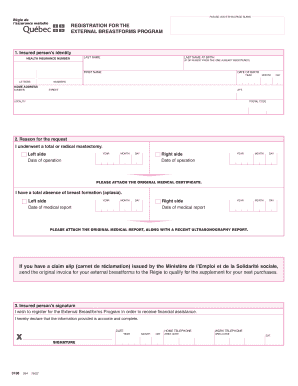 Formulaire d'inscription au Programme de prothèses mammaires externes