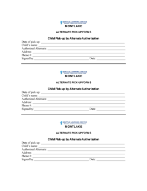Child Pick-up by Alternate Authorization Form