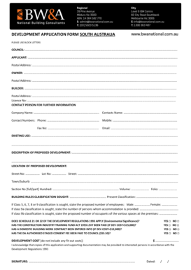 South Australia Development Application Form