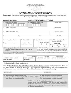 New York GED Testing Application
