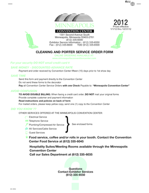 Minneapolis Convention Center Cleaning and Porter Service Order Form