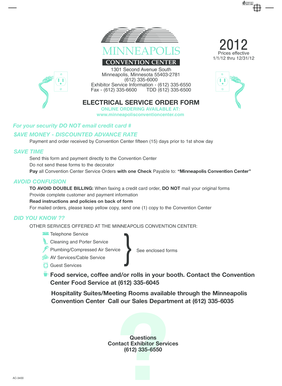 Minneapolis Convention Center Electrical Service Order Form