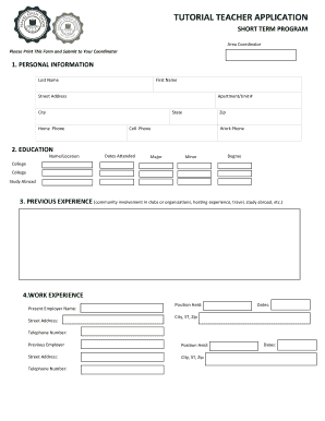 Tutorial Teacher Application Form