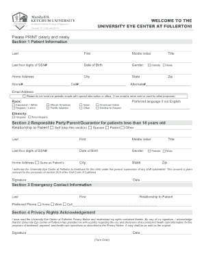 University Eye Center Patient Registration Form