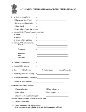 Application Form for Persons of Indian Origin (PIO) Card