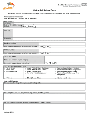 Online Self-Referral Form for Mental Health Services