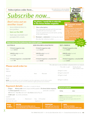 The Owner Builder Magazine Subscription Order Form