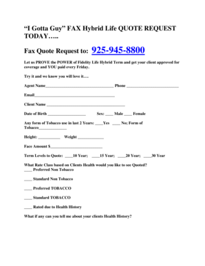 Fidelity Life Hybrid Term Quote Request
