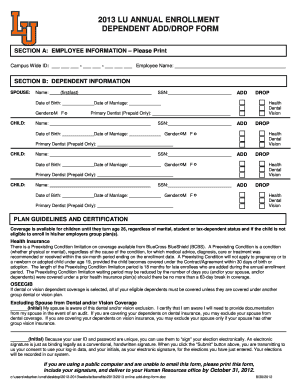 2013 LU Annual Enrollment Dependent Add/Drop Form