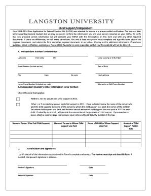 2013–2014 FAFSA Verification Form