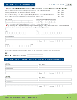 Victoria Builder Home Warranty Insurance Application