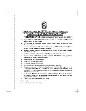 Siranjeevee Recurring Deposit Scheme Application