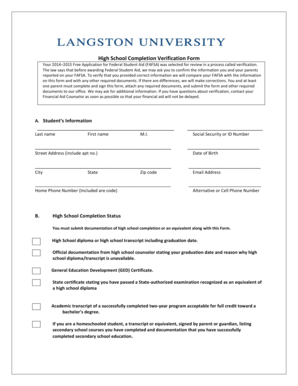 High School Completion Verification Form