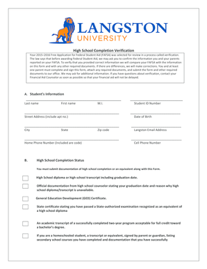 High School Completion Verification Form
